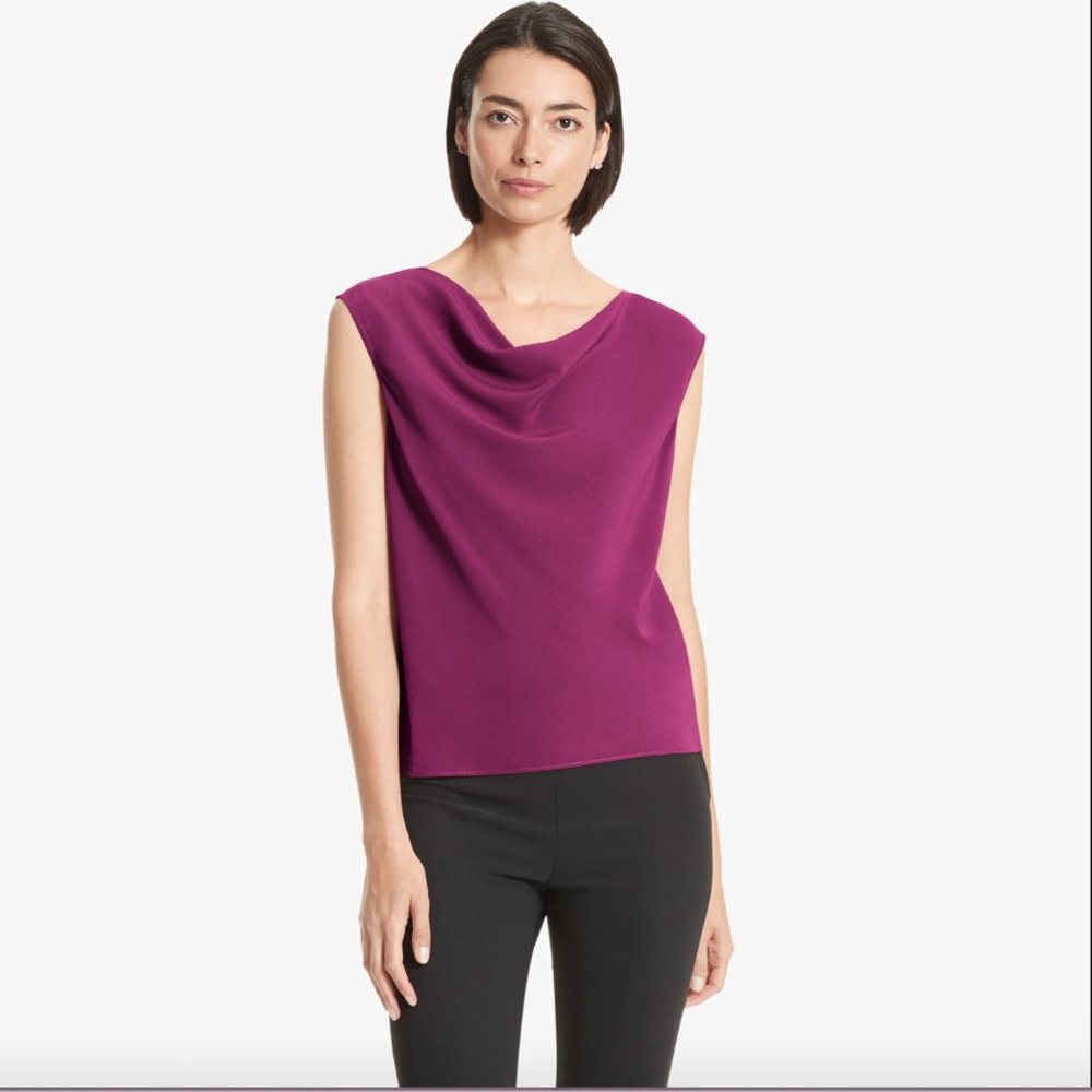 MM Lafleur Rowling Top Soft Wave Deep Plum Cowl Neck Cap Sleeve Blouse XS